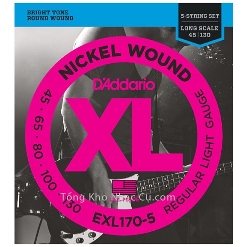 Dây Đàn Bass Guitar D'Addario EXL170-5 (5 dây) - Nickel Wound - Regular Light Gauge